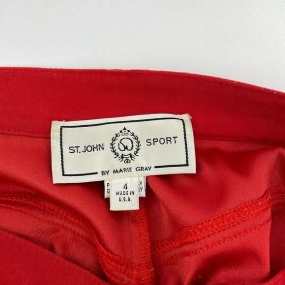 St. John Collection Red Pants High Waist Gold Details Career Quiet Luxury Size 4 - Picture 9 of 9
